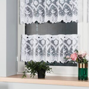 Zazdrostka żakardowa wzór kwiatowy 30cm biała