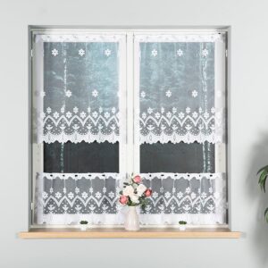 Zazdrostka żakardowa wzór kwiatowy 80cm biała