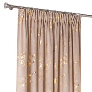 ZASŁONA NA TAŚMIE GLAMOUR ZŁOTE ZDOBIENIA 140x260cm beżowo złota