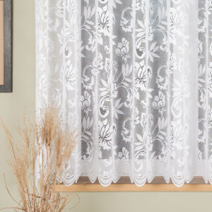 Firanka żakardowa wzór kwiaty 160cm biała