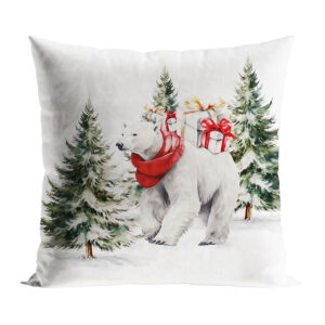 MIŚ POLARNY POSZEWKA ŚWIĄTECZNA VELVET 45x45cm biała