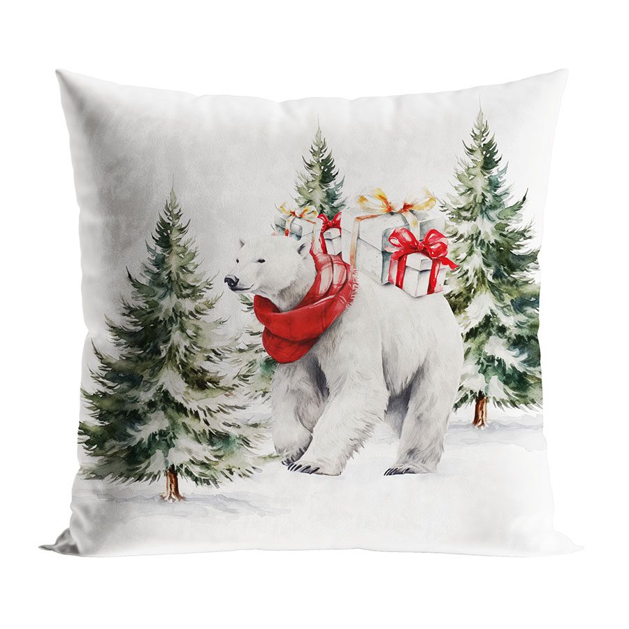 MIŚ POLARNY POSZEWKA ŚWIĄTECZNA VELVET 45x45cm biała