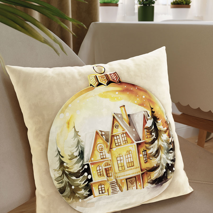 ZŁOTA BOMBKA POSZEWKA ŚWIĄTECZNA VELVET 40x40cm beżowa