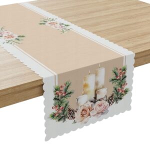 BIEŻNIK ŚWIĄTECZNY JEMIOŁA wykończenie chmurka 38x140cm beżowy