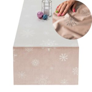 BIEŻNIK ŚWIĄTECZNY VELVET ŚNIEŻKI 40x160cm pudrowy różowy ze srebrnym zdobieniem