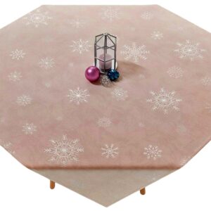 SERWETA ŚWIĄTECZNA VELVET ŚNIEŻKI 85x85cm pudrowy różowy ze srebrnym zdobieniem