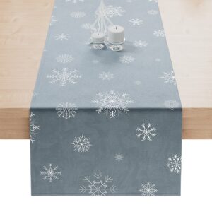 BIEŻNIK ŚWIĄTECZNY VELVET ŚNIEŻKI 40x160cm jasny niebieski ze srebrnym zdobieniem