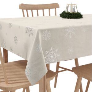 OBRUS SWIĄTECZNY VELVET ŚNIEŻKI 140x220cm offwhite ze srebrnym zdobieniem