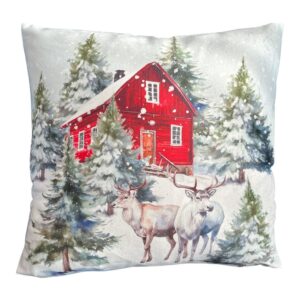 POSZEWKA ŚWIĄTECZNA DWUSTRONNA VELVET ZIMOWY LAS 40x40cm