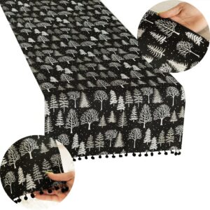 BIEŻNIK ŚWIĄTECZNY Z BROKATEM MAGIA ŚWIĄT 24x90cm czarny