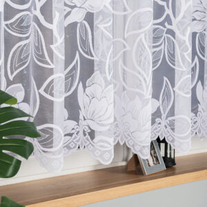 FIRANA ŻAKARDOWA WZÓR KWIATOWY 140cm biała