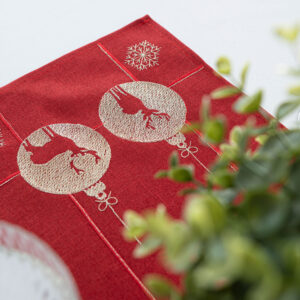 BIEŻNIK ŚWIĄTECZNY Z HAFTEM BŁYSZCZĄCY RENIFER 24x85cm czerwony