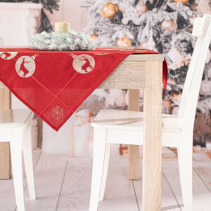 SERWETA ŚWIĄTECZNA Z HAFTEM BŁYSZCZĄCY RENIFER 85x85cm czerwona