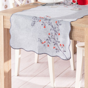 BIEŻNIK ŚWIĄTECZNY Z HAFTEM JARZĘBINA 50x100cm szary