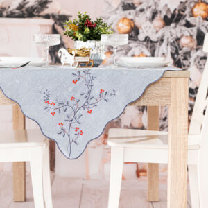 SERWETA ŚWIĄTECZNA Z HAFTEM JARZĘBINA 85x85cm szara