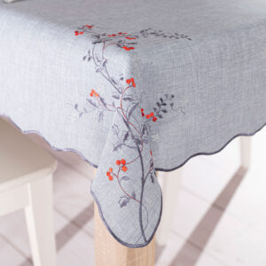 OBRUS ŚWIĄTECZNY Z HAFTEM JARZĘBINA 140x180cm szary