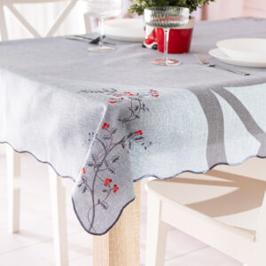 OBRUS ŚWIĄTECZNY Z HAFTEM JARZĘBINA 140x220cm szary