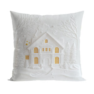 POSZEWKA ŚWIĄTECZNA VELVET DOMEK Z EFEKTEM 3D 40x40cm biały