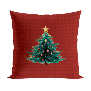 POSZEWKA ŚWIĄTECZNA VELVET KRATA Z CHOINKĄ 40x40cm