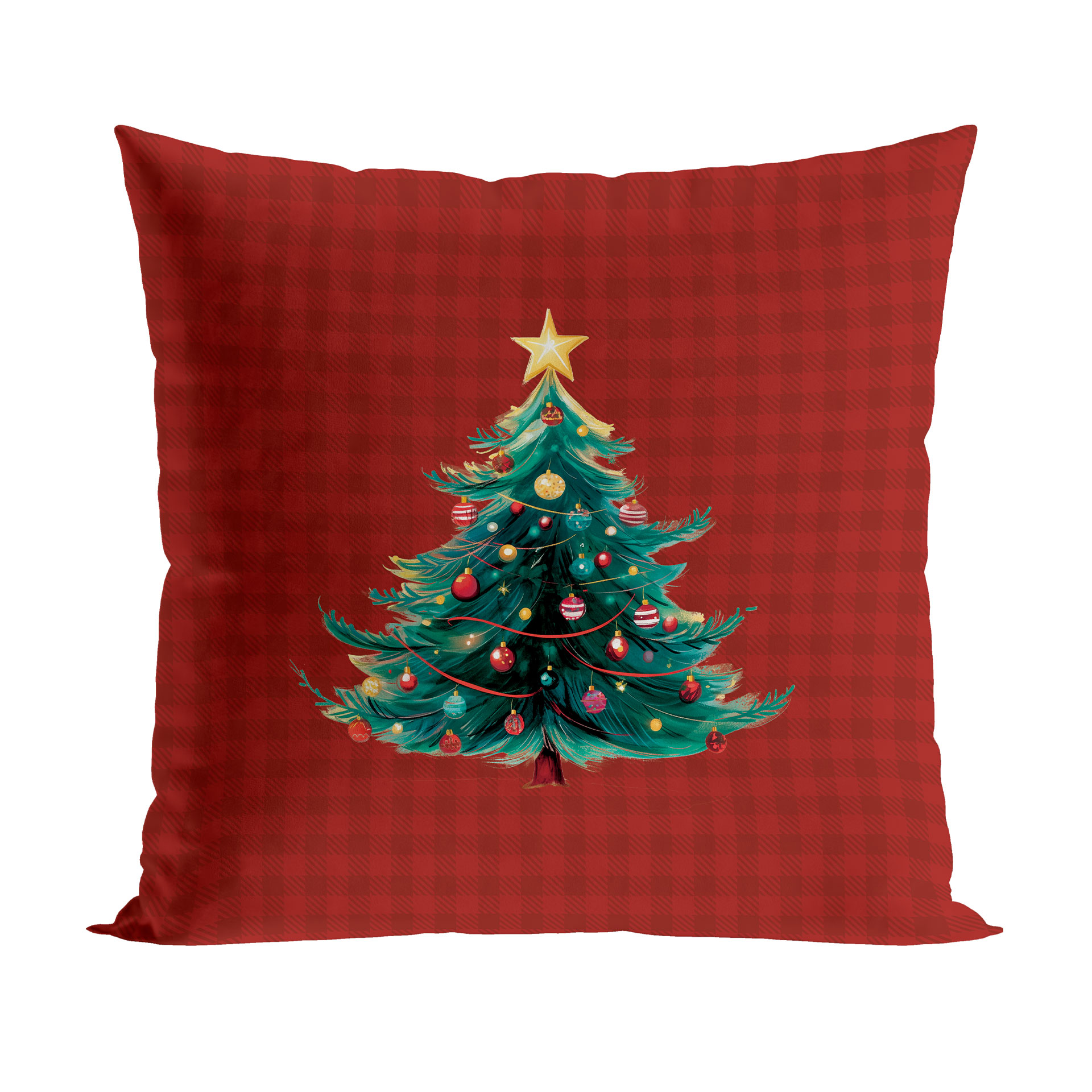 POSZEWKA ŚWIĄTECZNA VELVET KRATA Z CHOINKĄ 40x40cm