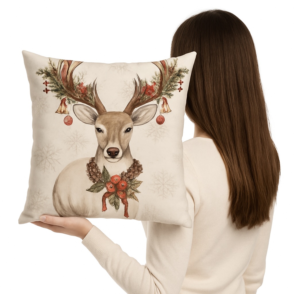 VINTAGE JELONEK POSZEWKA ŚWIĄTECZNA VELVET 40x40cm beżowo zielona